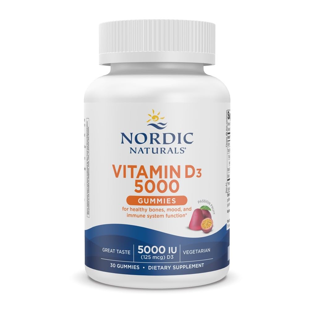 Nordic Naturals Vitamin D3 5000 Gummies, Passion Fruit - 30 Gummies - Stöd för friska ben, humör och immunsystem - Vegetarian - Non-GMO - 30 portioner