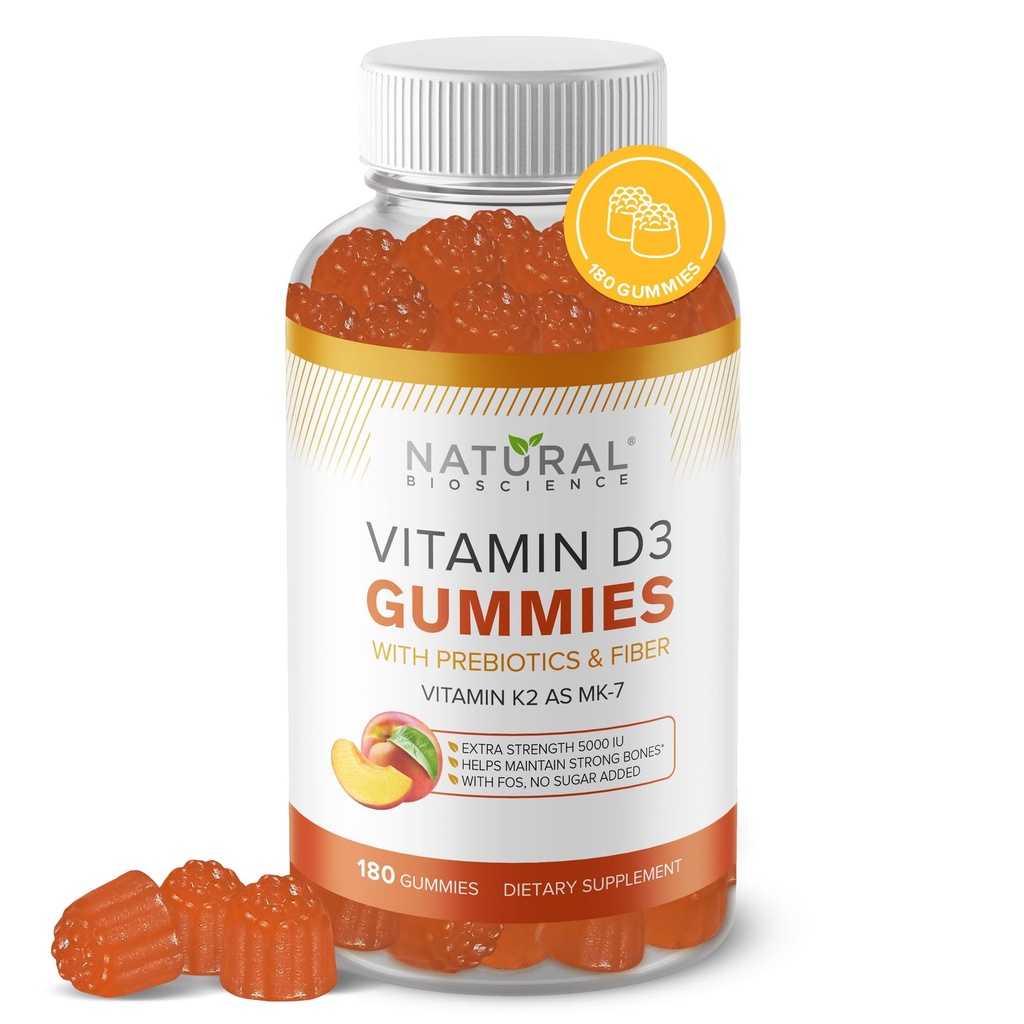 Sugar Free Vitamin D3 K2 Gummies - Vitamin D3 Gummies 5000 IU + K2 MK7 80 mcg, K2 D3 Vitamin Supplement Adults, Vitamin D K2 för ben, Immune, Hjärta, Mood, Gluten-Free, Non-GMO, Natural Peach Flavor