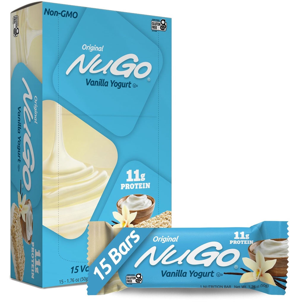 NuGo Protein Bar, Vanilla Yogurt, 11g Protein, 170 kalorier, Gluten Free, 1,76 Ounce var 15 greve (Pack of 1)