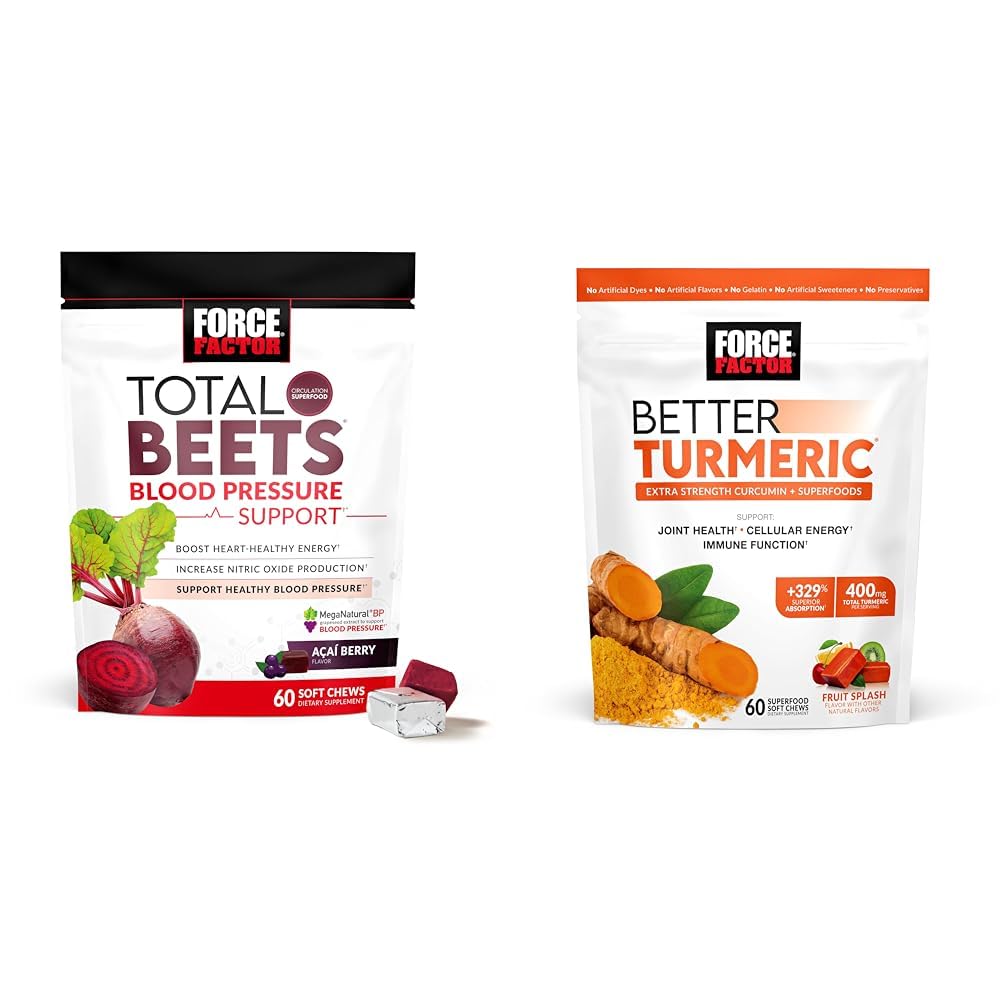 Force Factor Total Beets Blood Pressure Support Supplements with Beet Powder & Better Turmeric Joint Support Supplement för extra styrka Joint Health