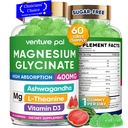 60 Day Supply Magnesium Glycinate 400mg Gummies med Ashwagandha, L-Theanine, CoQ10, Vitamin D3 & B6, Sugar Free Magnesium Gummies för vuxna och barn, Stress Relief, Sleep & Calm, Vegan, Gluten Free