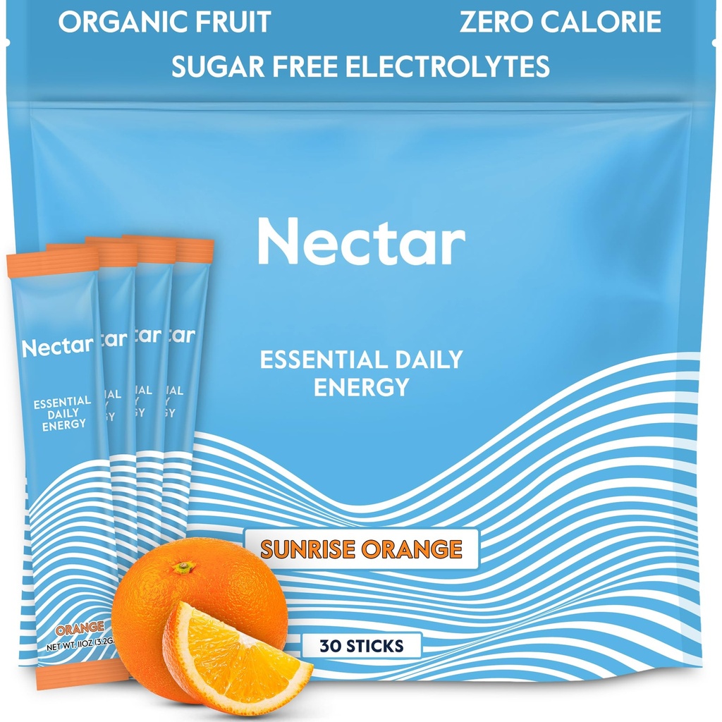Nectar Energy Booster - Organisk koffein, B12 & Electrolytes - Sugar Free & Zero Calorie - Hälsosam kaffe, energidryck och läsk alternativ - Hydration & Energy Supplement (Orange 30 Powder Packets)