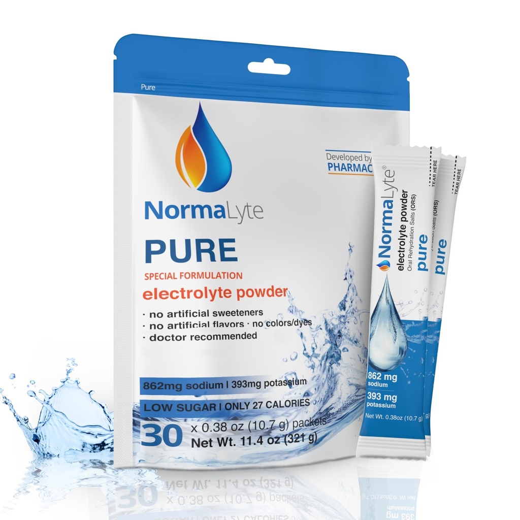 NormaLyte Oral Rehydration Salts- hjälper Dietary Management of POTS syndrom Symptom-1 Påsar - 30 Sticks (Yields 500mL per Pack)-Pure| Energy Supplements, Potassium Supplement, Dehydration Recovery