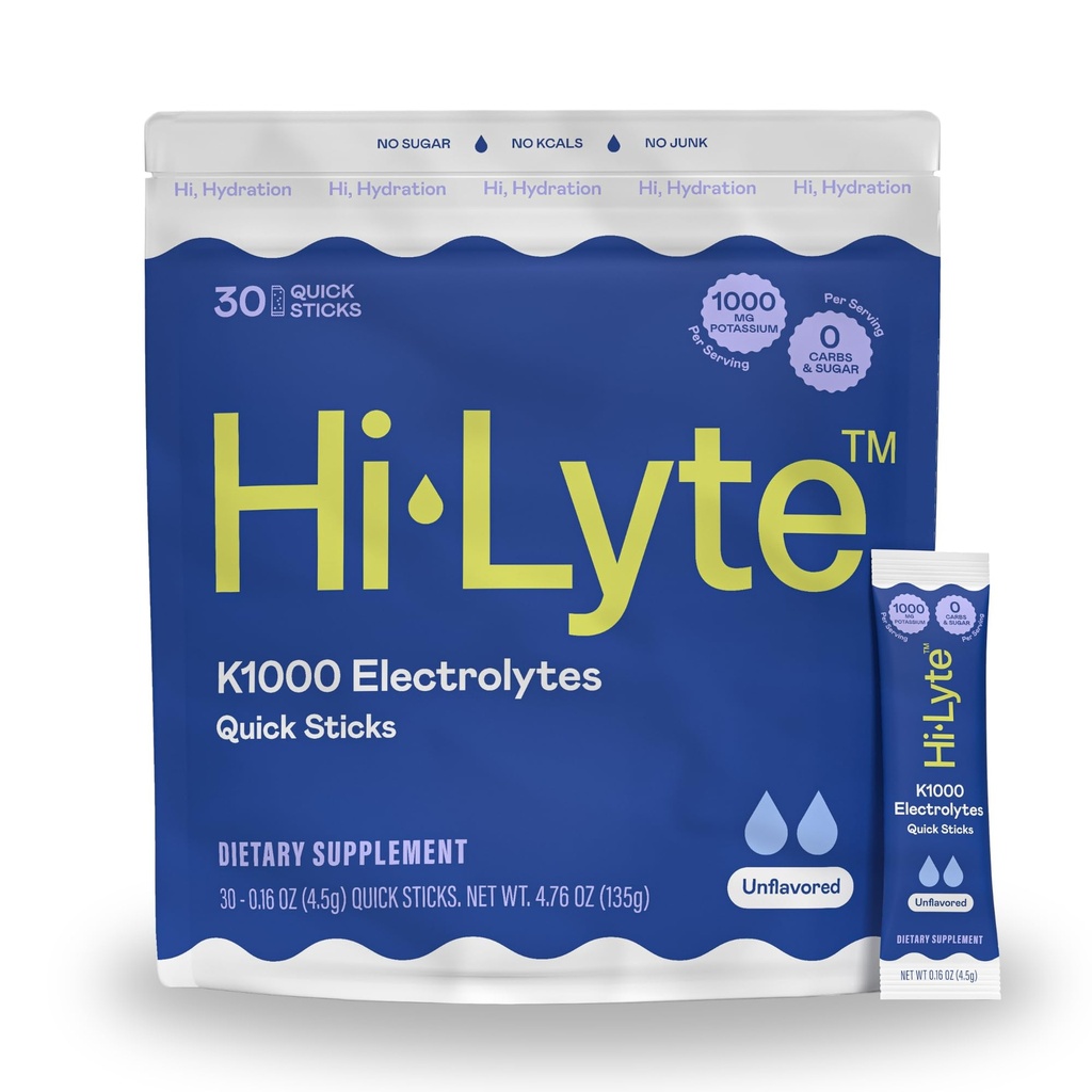 Hi-Lyte K1000 Electrolytes Sticks Unflavored Keto & Performance, 30 portioner
