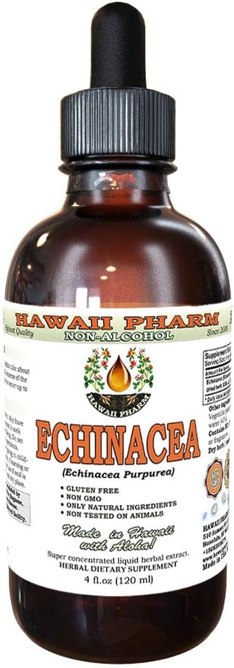 Echinacea Alcohol-Free Liquid Extract, Organic Echinacea (Echinacea Purpurea) Torkade Herb Glycerite Hawaii Pharm Natural Herbal Supplement 4 oz