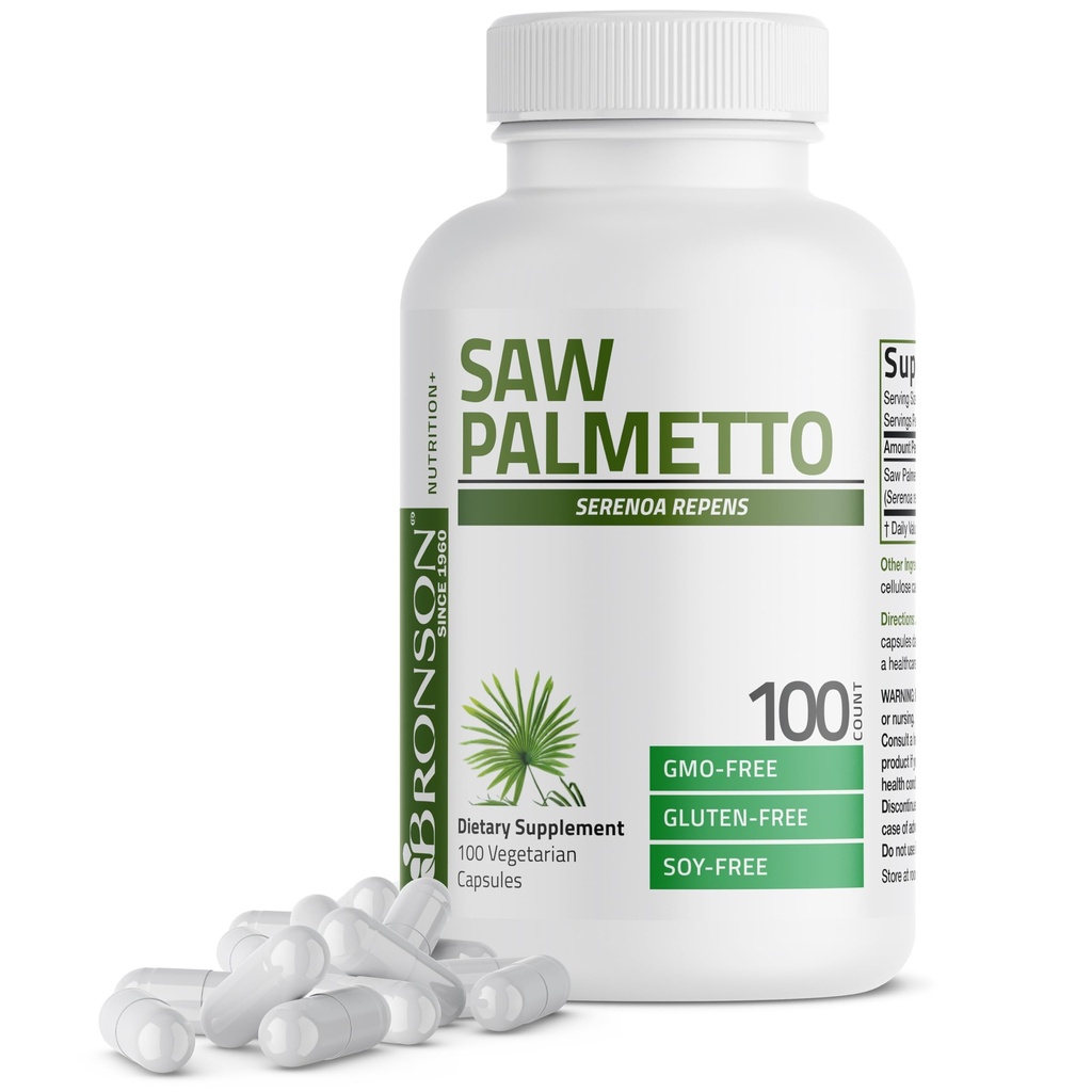 Bronson Saw Palmetto Extra Strength stöder hälsosam prostatafunktion och urinhälsa - Icke GMO, 100 vegetariska kapslar