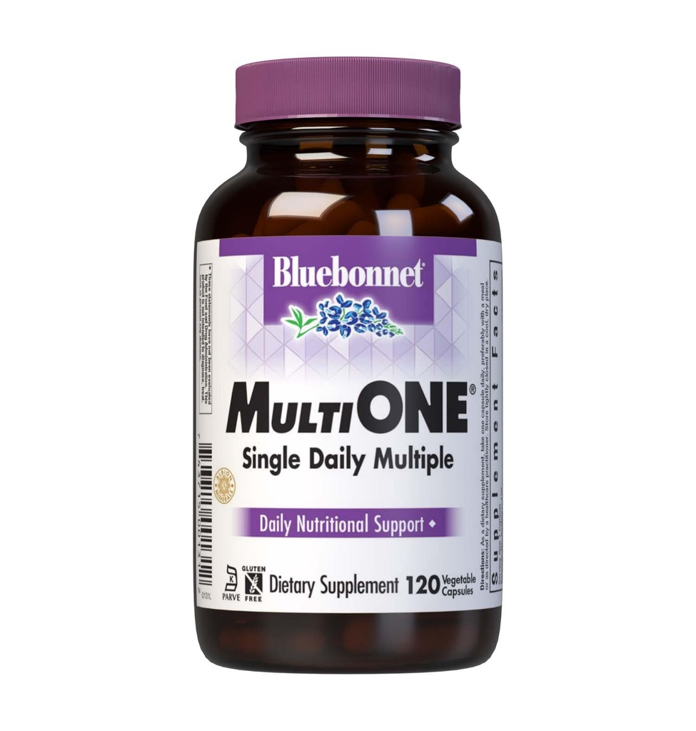 Bluebonnet Nutrition Multi One (med järn) Vegetabiliska kapslar, komplett Full Spectrum Multiple Vitamin Supplement, B Vitaminer, Gluten & Milk gratis, kosher, 4 månaders leverans, 120 greve