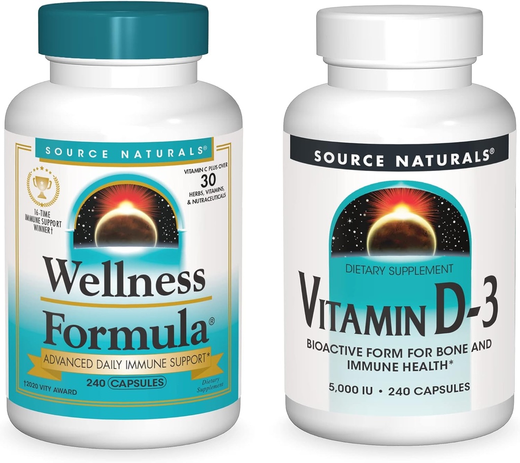 Källa Naturals Wellness Formel och 5000 iu Vitamin D-3, 240 kapslar i varje flaska