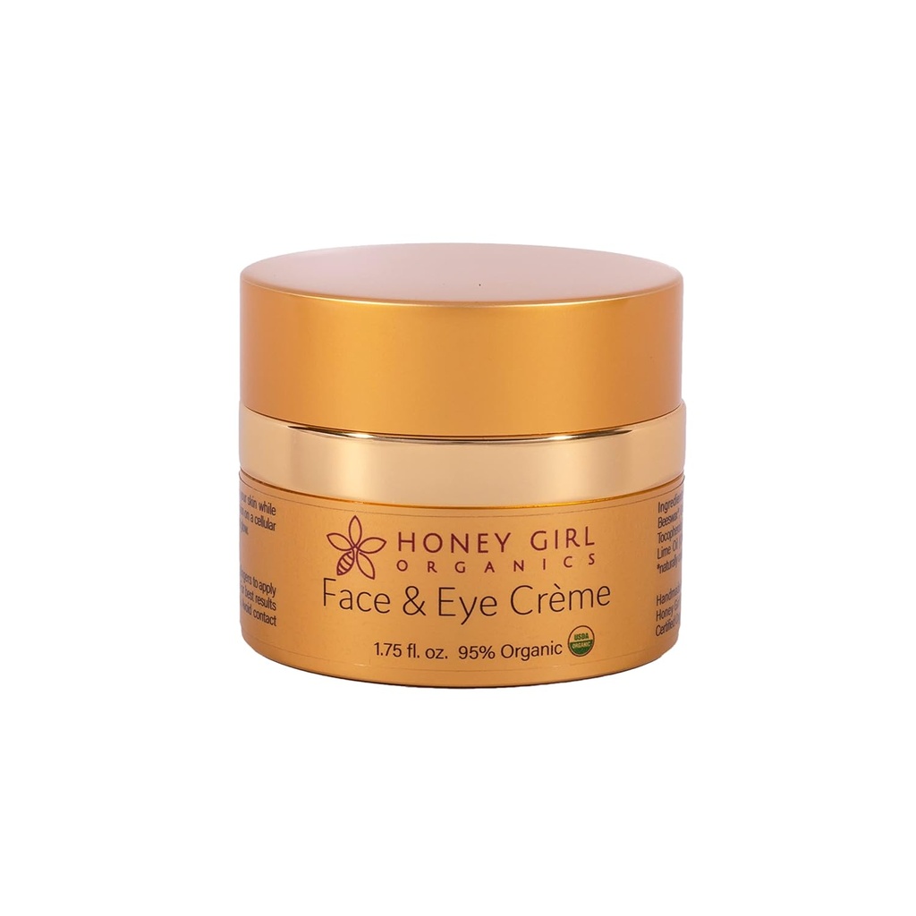 Honey Girl Organics Face & Eye Crème, USDA Certified Organic Facial Moisturizer & Under Eye Cream for Wrinkles, Dark Circles och Puffiness w / Hydrating Honey, Beeswax, Essential Oils & EVOO. 1.75oz