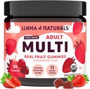 Llama Naturals Multivitamin för kvinnor och män, Vegan, organiska gummier med vitamin D, C & K, Vuxna Real Fruit Gummy Vitaminer, Chewable Multivitamin Supplement, No Added Sugar Cane, Strawberry, 120 Ct