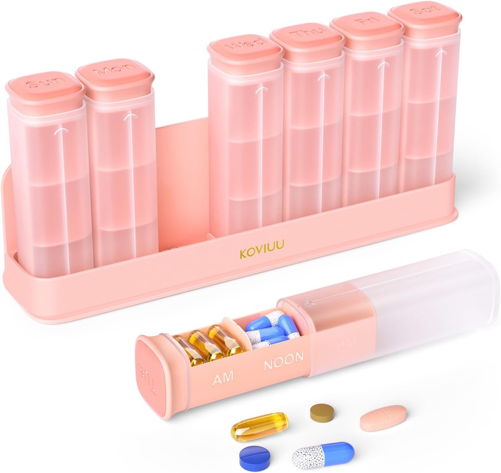 Weekly Pill Organizer 3X per dag, Detachable Pill Box 7 Day, Large 3 Times Daily Pill Case, Travel Pill Container Holder, Week Medication Dispenser Pillbox för vitamin Supplement Medicine, Pink