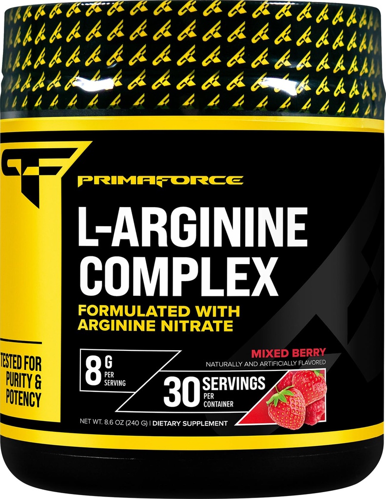 Primaforce L-Arginine Complex Powder (30 portioner per flaska | Mixed Berry) Kraftfull Protein Building Supplement för maximala vinster