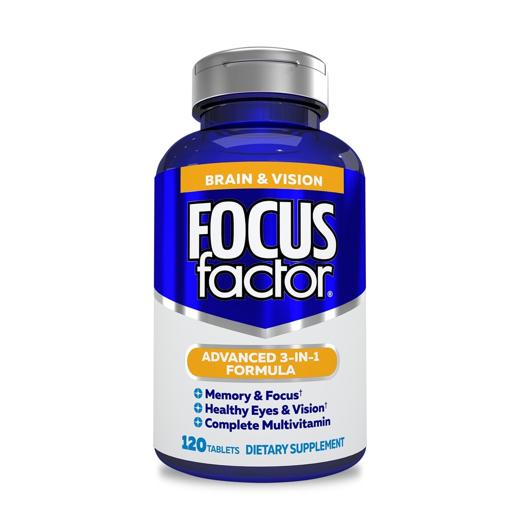 Fokusfaktor vuxna hjärn- och visionstillägg, 120 greve - ögonvitamin, mineraltillskott och komplett multivitamin w/Lutein & Zeaxanthin - Brain Supplement för fokus, koncentration, minne