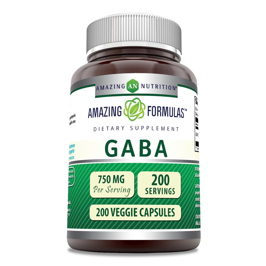 Fantastiska Formler GABA 750mg Per Serving Veggie Capsules Supplement | Icke-GMO | Gluten Free | Tillverkad i USA | Perfekt för vegetarianer (200 greve)