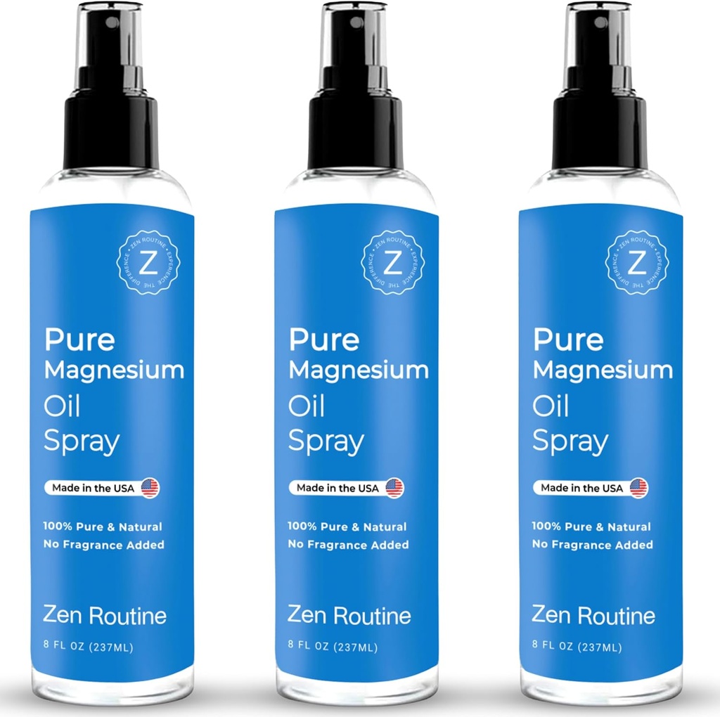 Pure Magnesium Oil Spray - 8oz (3 Pack) - Organic USP Grade, Magnesium Oil för fötter, Magnesium från antika mineraler - Aceite de magnesio para Los pajer - Natur Magnesium Chloride, Made in the USA