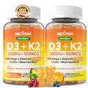 Vitamin D3 K2 Gummies 5000IU / 10,000 IU with Omega-3 250mg + K2(MK-7) 100mcg - 5X Absorption Than Standard D3K2,with Vitamin C, Zinc,and 5 Organic Vegetables,Supports Bone & Teeth Strength, Immune