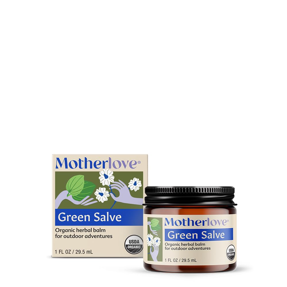 Motherlove Green Salve (1 oz) Familjevänlig utomhus äventyrssalva till lugn hud - USDA Organic
