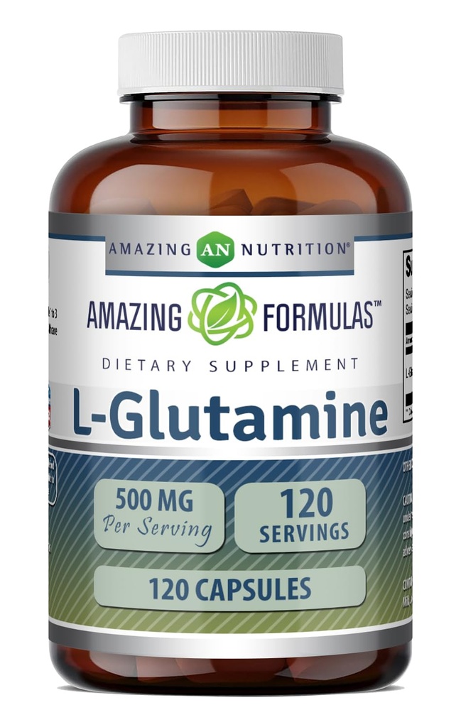 Fantastiska formler L-Glutamin Amino Supplement | 500 Mg | Kapslar | Icke-GMO | Glutenfri | Tillverkad i USA (1 Pack | 120 greve)