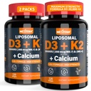 Vitamin D3 20.000 IE + K2 Vitamin (MK4 & MK7) 200mcg + Calcium Citrate, Optimal Vitamin D3 K2 Softgel - Strong Bone & Muscle, Calcium Absorption, Hjälpa vitamin D-brist, Lätt att svälja, 2Pack