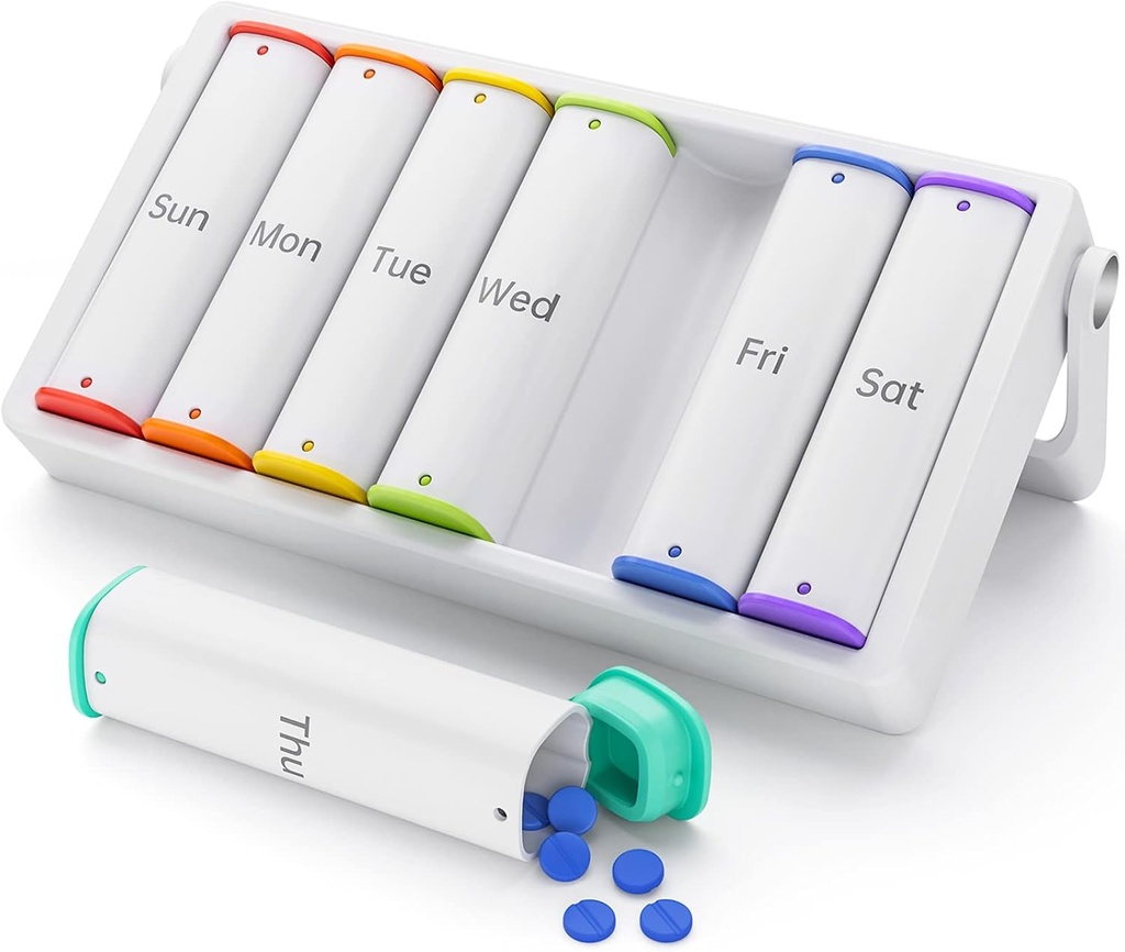 Weekly Pill Organizer 2 gånger om dagen, KOVIUU Large Travel Pill Box 7 Day, Am Pm Twice Daily Pill Case med Rotatable Handle, Pill Holder Container för vitamin, medicin, tillägg, fiskolja, vit