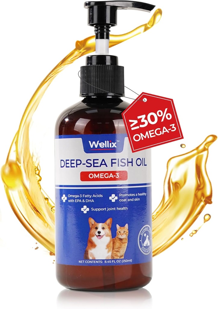 Wellix Omega 3 fiskolja för hundar, bättre än laxolja för hundar, hund fiskoljetillskott, Pet Skin och Coat Supplement, främjar hjärta, gemensam och immun hälsa, EPA & DHA
