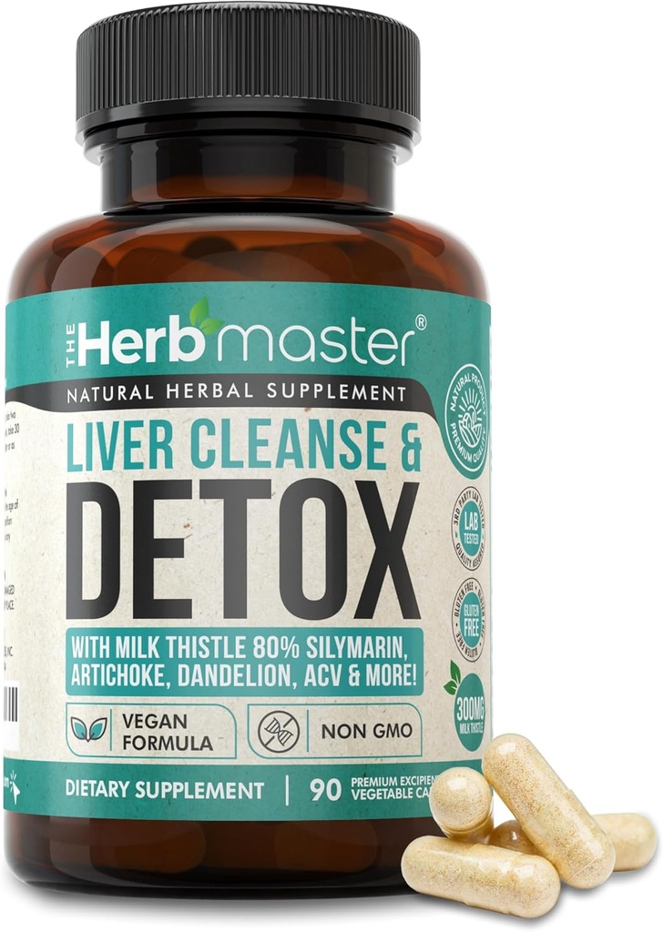 Nora Ross Herbmaster Liver Cleanse Detox & Repair – 27-in-1 Herbal Liver Support Supplement for Men & Women – Milk Thistle Supplement w/Artichoke Extract, Choline, Zinc & Dandelion Root – 45 Servings