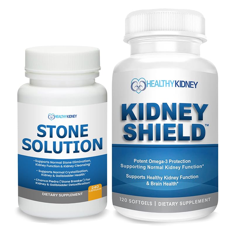 Stone Solution Capsules- Natural Dissolver, Kidney Stone Support & Kidney Cleanser, 60 Servings + Kidney Shield 120 Caps Kidney Supplement för att stödja normal njurfunktion och stödja njurhälsa
