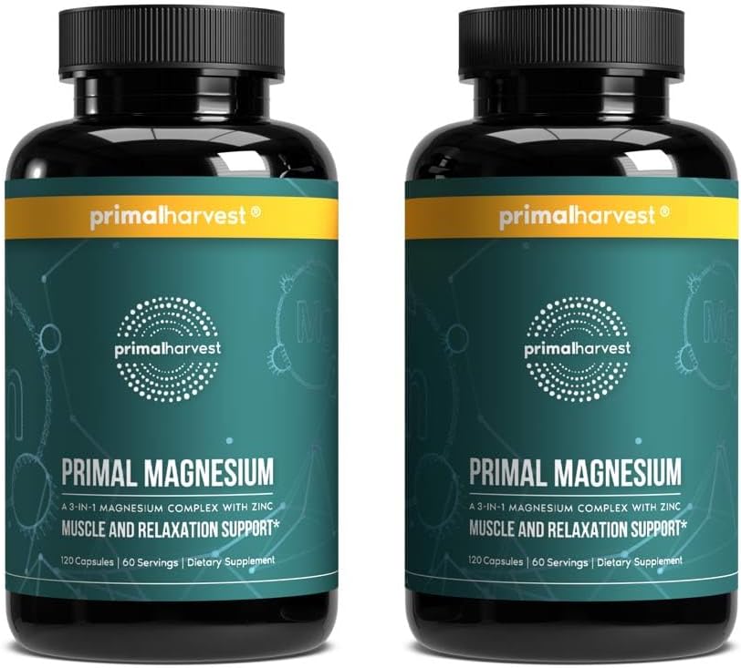 Primal Harvest Magnesium Supplement Komplex 310mg av Primal Harvest med Magnesium Glycinate, Citrate, Malate och Zink 2 Pack, 240 kapslar