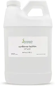 SUNFLOWER LECITHIN Liquid Oil | Cold Pressed Unrefined | USP Grade Obleached 100% Pure Natural Sunflower Lecithin Oil | Skin Moisturizer, Soap Making, Lotion | 64 fl oz