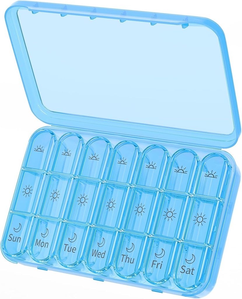 Daviky Weekly Pill Organizer 3 gånger om dagen, Large 7 Day Pill Box 3X per dag med separat behållare, Portable Travel Pill Case för medicinering, vitaminer, fiskolja och kosttillskott