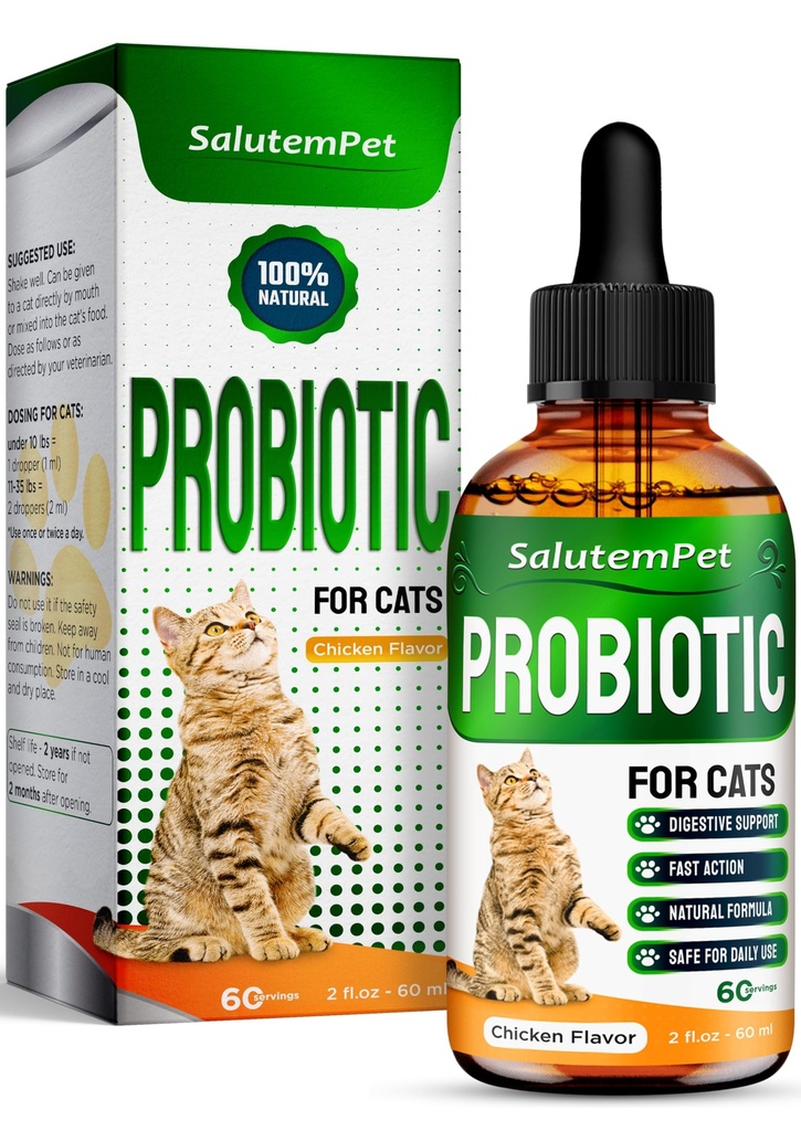 Probiotika för katter för Digestive Support - Kattprobiotika för inomhuskatter Hjälp med kolik, upprörda magar, diarré, gas och uppblåsthet - Prebiotika + Pleasant kyckling smak inuti - 2 Oz