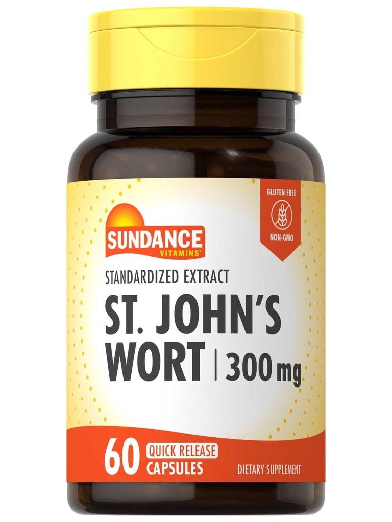 Sundance St John's Wort Capsules | 300mg | 60 Count | Non-GMO och Gluten Free Standardized Extract