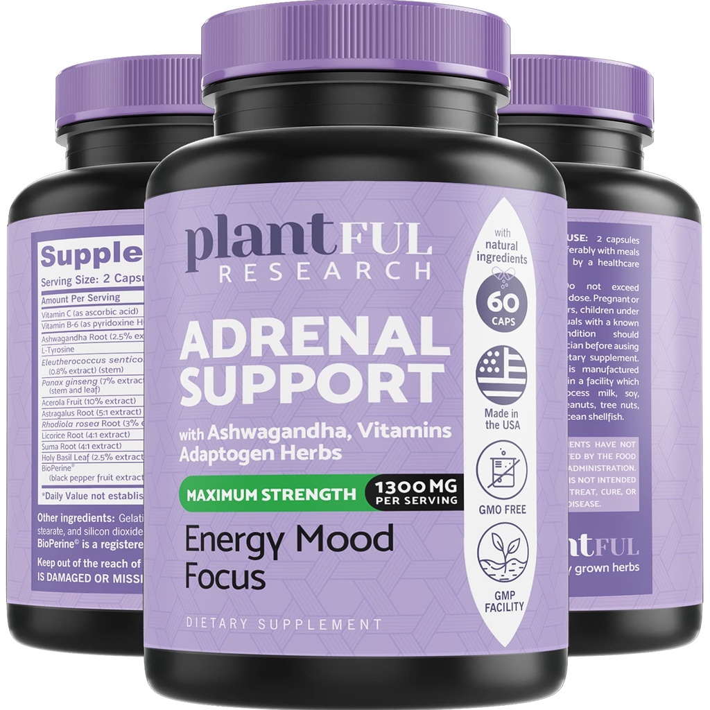 Adrenal Support & Cortisol Manager Supplement Ultra High Purity Adaptogens, Ashwagandha Extract, Rhodiola Rosea Capsules för naturlig energi, trötthet, humör Boost Non GMO