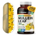 BIO KRAUTER Mullein kapslar 1200 mg 250 greve - Pure Vegan Mullein Leaf Extract för lungor - 125 dagars leverans - Lung Cleanse & Respiratory Support Supplements - Inga fillers, icke-GMO