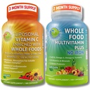 Liposomal Vitamin C 1500mg + Vegan Whole Food Multivitamin Utan Järn - Energi & Immun Support Bundle med organisk Acerola Cherry, Camu Camu & Berikad med Whole Foods -Non-GMO, Clean Label