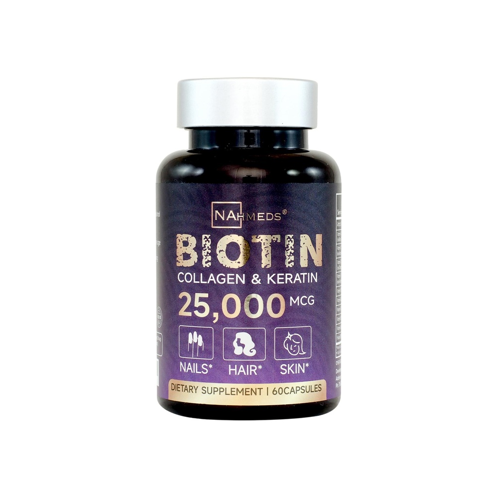 Biotin + Beauty Blend - 25 000 mcg Complex med Collagen, Keratin, MSM - Hair, Skin & Nail Support - Glutenfri - GMP, ISO 22000, HACCP Certified - COA Tillgänglig - 60 kapslar