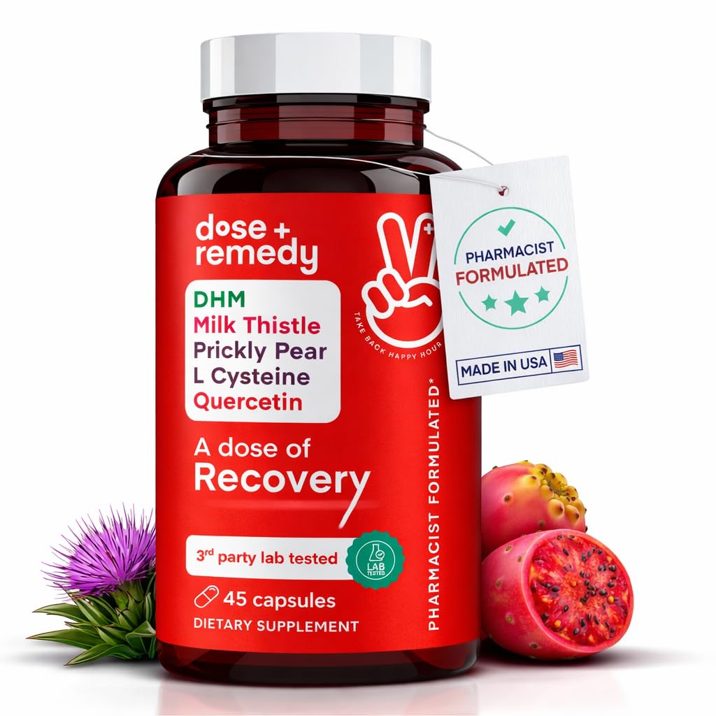 En dos av Recovery|Liver Detox | Tillverkad i USA | USDA | Hydration Support för bättre Morning Recovery Asian Flush | Dihydromyricetin DHM, Quercetin, Vitamin B, Milk Thistle, Prickly Pear, | (45 piller)