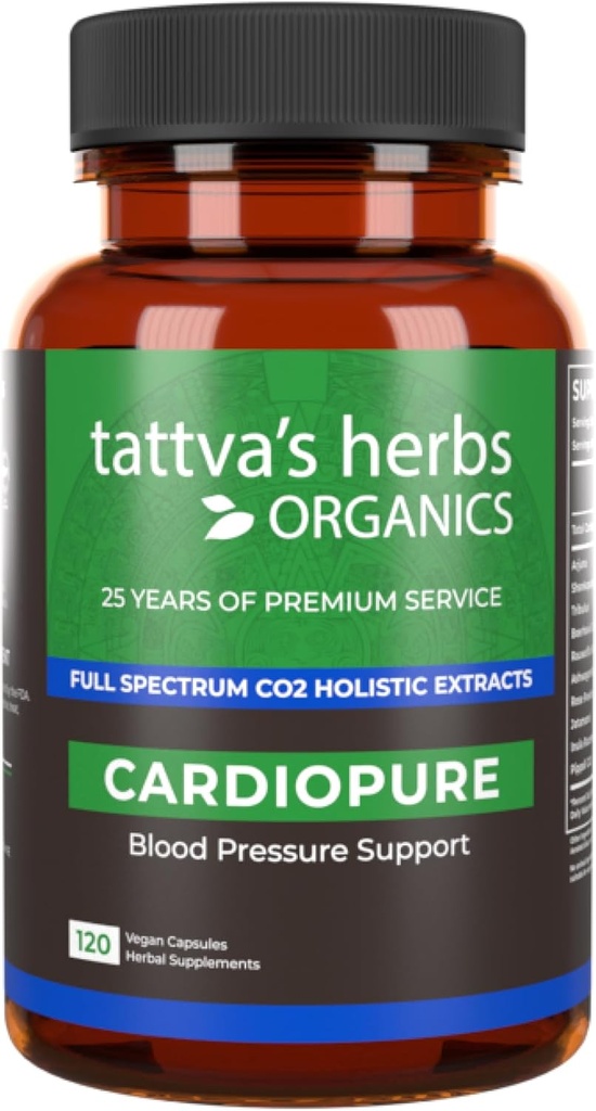 Tattvas Herbs Cardiopure Herbal Ayurvedic Supplement, Ashwagandha, Rauwolfia och Arjuna Full Spectrum Co2 Extracts, Veggie Capsules, 120 Count