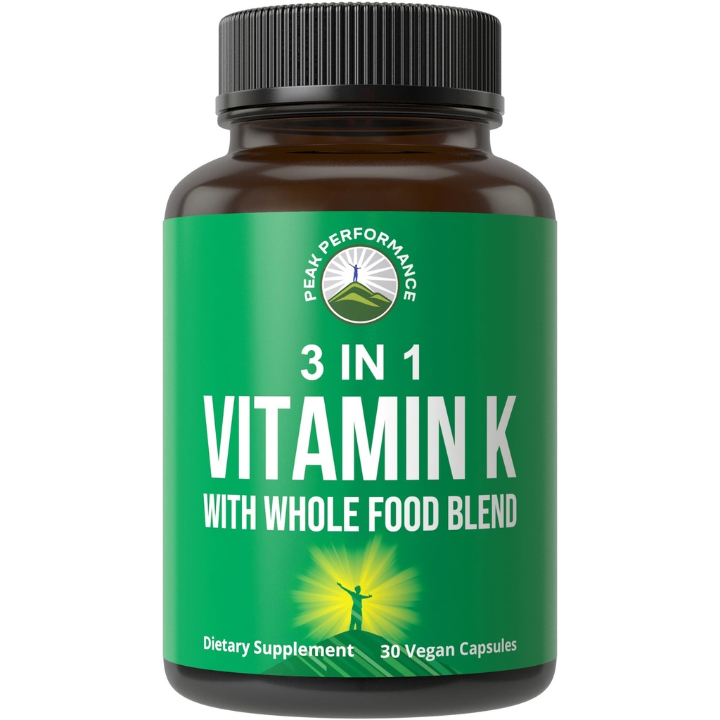 Vitamin K med Whole Food Blend på 25+ grönsaker och frukter för Max Absorption. Vegan Capsules tillägg. Vitaminer K1, K-2 MK4 + K2 Natto MK7. Alternativ till Drops, Gummies. VIT K med K 2 och MK-7