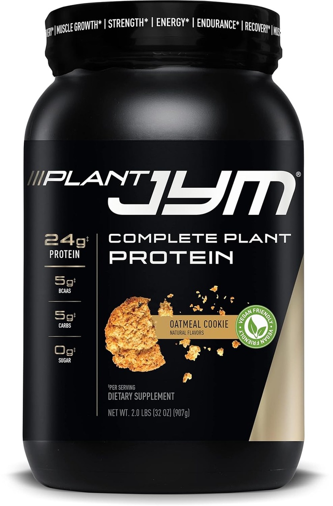 Plant JYM Oatmeal Cookie Gourmet Dairy Free Plant Protein for Recovery, 5g BCAA, Lactose Free, Gluten Free for Men & Women 2lbs
