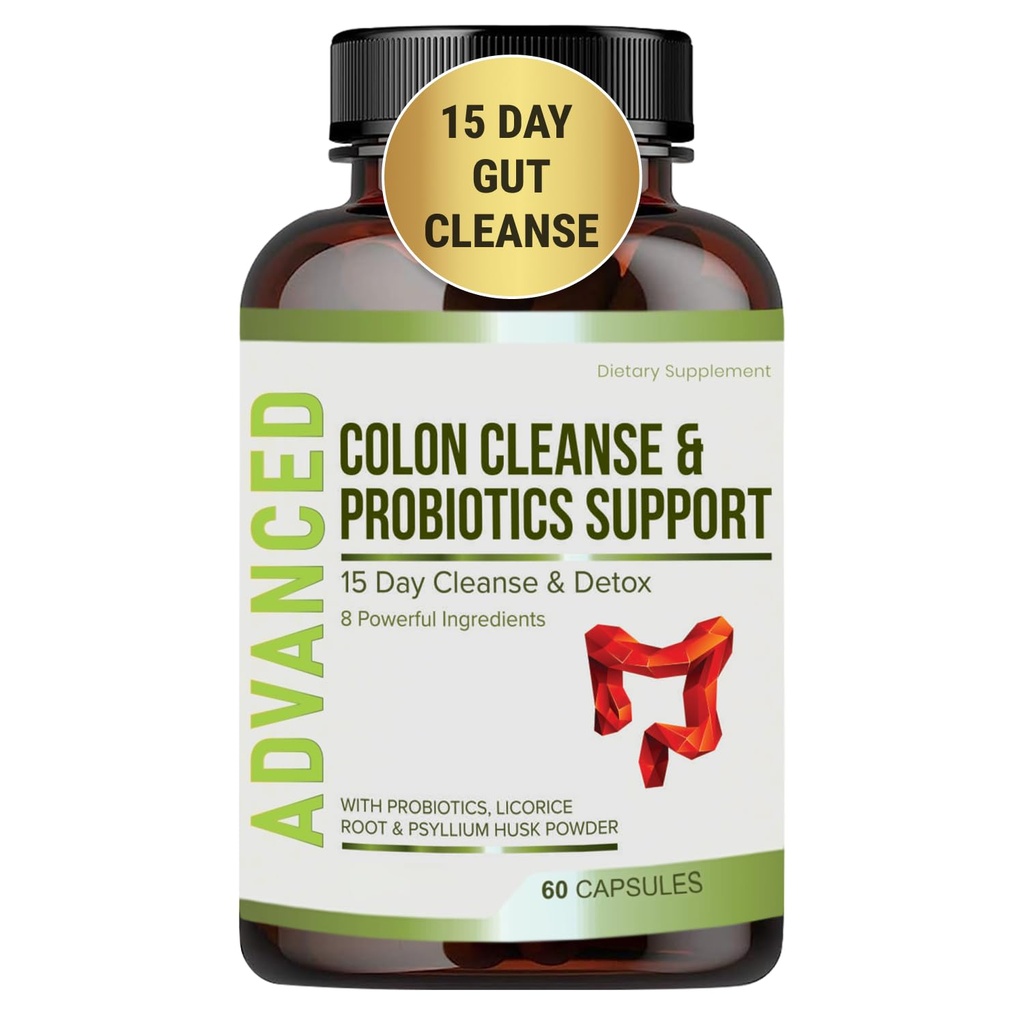 15 Day Gut Cleanse Detox för kvinnor och män - Avancerad 15 Days Colon Cleanse med probiotika och Psyllium Husk för förstoppningshjälp, Digestive Health, Colon Cleanser & Gut Health.60 Caps.