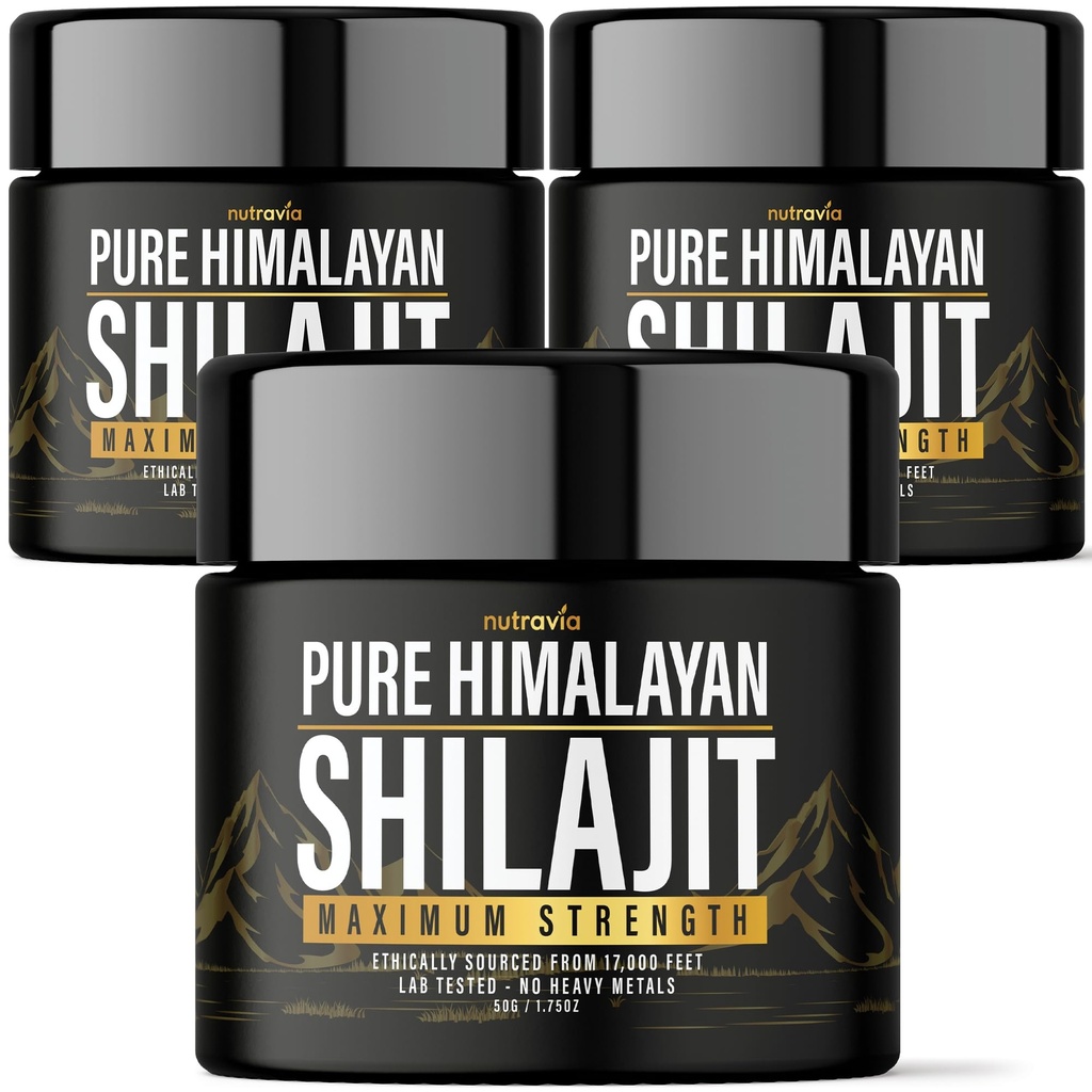 (3 Pack) Shilajit Pure Himalayan Organic Resin - Natural Authentic Lab Tested Formel för Män, Kvinnor - Inga tunga metaller - 600mg Max Styrka med 85 + Spår Mineraler Golden Grade Shilajit Supplement