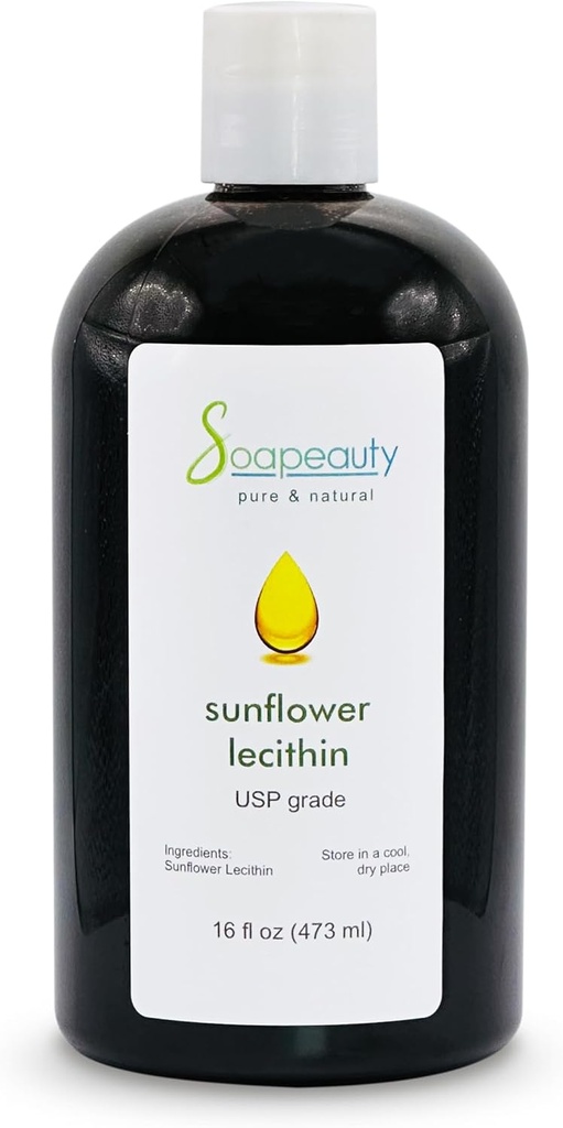 SUNFLOWER LECITHIN Liquid Oil | Cold Pressed Unrefined | USP Grade Obleached 100% Pure Natural Sunflower Lecithin Oil | Hud Moisturizer, Soap Making, Lotion | 16 fl oz
