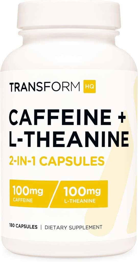 TransformHQ koffein och L-Theanin (100mg vardera) 180 Caps - Glutenfri, icke-GMO