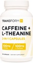 TransformHQ koffein och L-Theanin (100mg vardera) 180 Caps - Glutenfri, icke-GMO