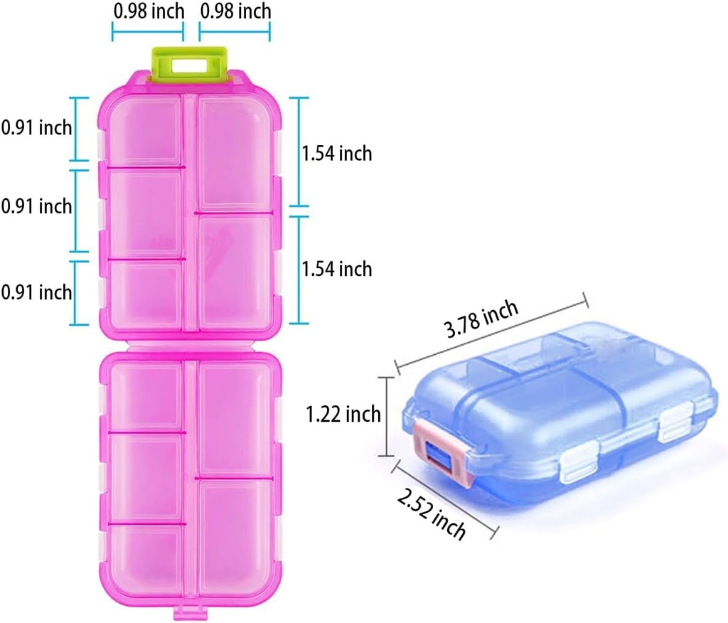 Small Travel Pill Box Organizer, 10 Compartment Pill Case Planner, Portable Folding Daily Medcine Container Capsule Dispenser för Storage Medication, Meds, Vitamin, Fish Oil, Supplement, Blue