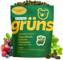 Gruns Adult Sugar-Free Super Greens Gummies - Superfood Gummy Björnar med Spirulina, Chlorella, Fiber & Prebiotika för Digestive Health, Adaptogen Supplement med 20 vitaminer och mineraler, 2 veckors leverans