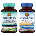Vitalitown Gut-Skin Bundle (Pack of 2) | Probiotika 120 miljarder CFUs (punkt 1) & Hyaluronsyra (punkt 2) | 30 + 90 kapslar