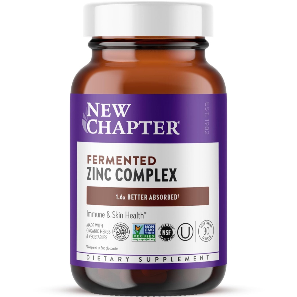 Nytt kapitel Zink Supplement, Fermented Zinc Complex, EN Daglig för Immun Support + Hudhälsa, mineralbalanserande Formel Rich i koppar, lätt att svälja & Digest, 30 greve (1 månads leverans)