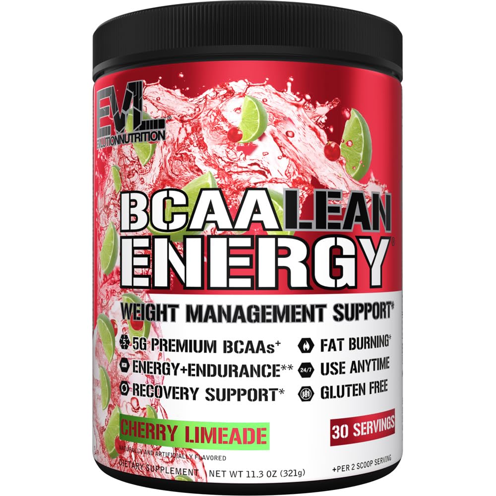 EVL BCAA Lean Energy Powder - Pre Workout Green Tea Fat Burner Support med BCAAs Aminosyror och rena energigivare - Post Workout Recovery Drink för Lean Muscle Recovery - Cherry Limeade